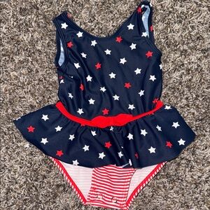 Navy Starry Kids One Piece Swimsuit with Red Accents
